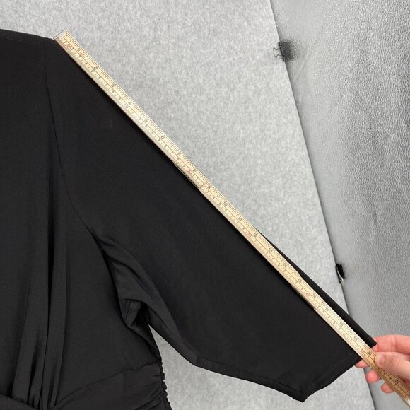 CJ Banks Faux Wrap Dress Size 1X Black Ruched Waist Half Sleeve Stretch Knit NEW - Picture 12 of 13